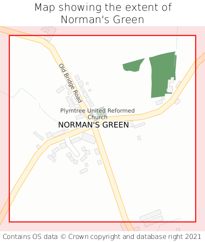 Map showing extent of Norman's Green as bounding box