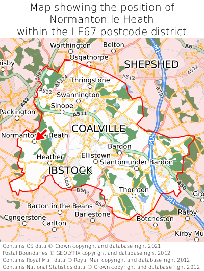 Map showing location of Normanton le Heath within LE67