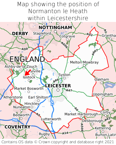 Map showing location of Normanton le Heath within Leicestershire