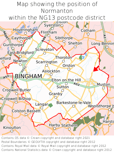 Map showing location of Normanton within NG13