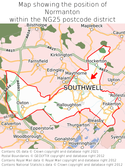 Map showing location of Normanton within NG25