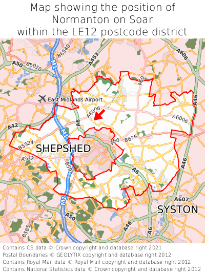 Map showing location of Normanton on Soar within LE12