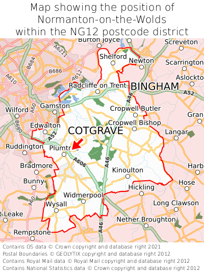 Map showing location of Normanton-on-the-Wolds within NG12