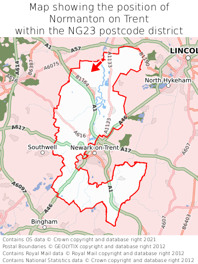 Map showing location of Normanton on Trent within NG23