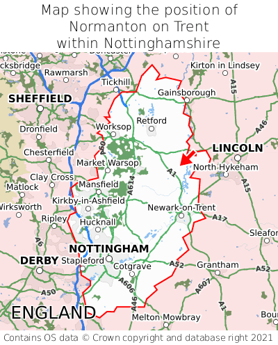 Map showing location of Normanton on Trent within Nottinghamshire