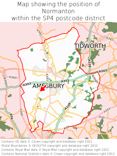 Map showing location of Normanton within SP4