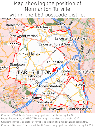 Map showing location of Normanton Turville within LE9