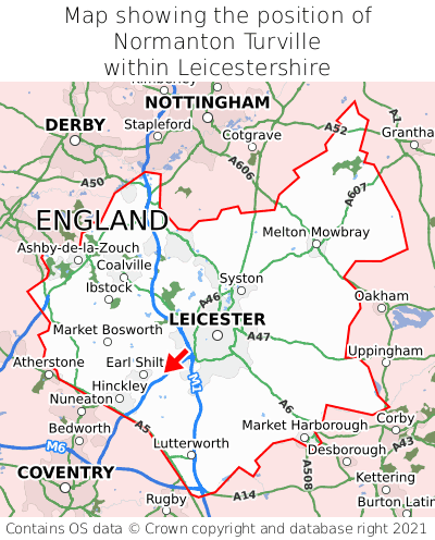 Map showing location of Normanton Turville within Leicestershire
