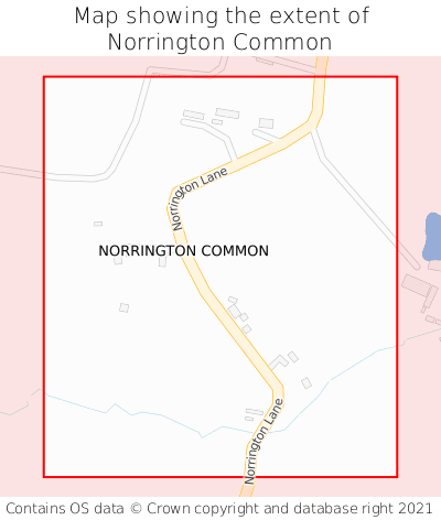 Map showing extent of Norrington Common as bounding box