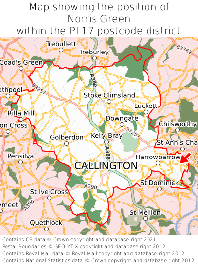 Map showing location of Norris Green within PL17