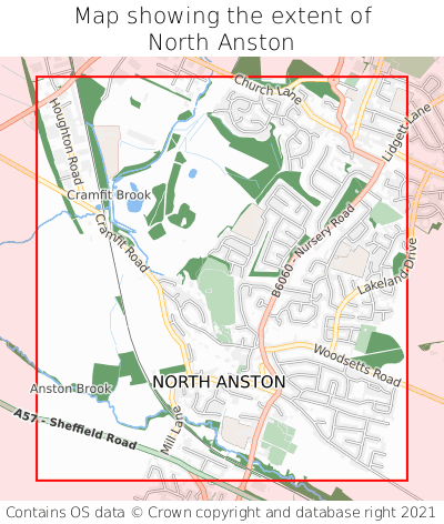 Map showing extent of North Anston as bounding box