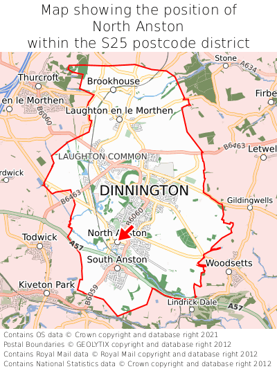 Map showing location of North Anston within S25
