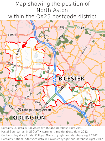 Map showing location of North Aston within OX25