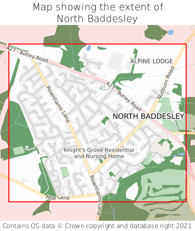 Map showing extent of North Baddesley as bounding box