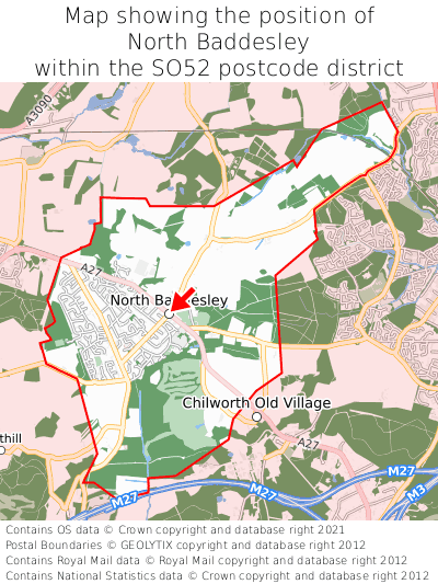 Map showing location of North Baddesley within SO52