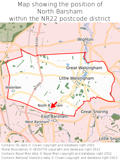 Map showing location of North Barsham within NR22