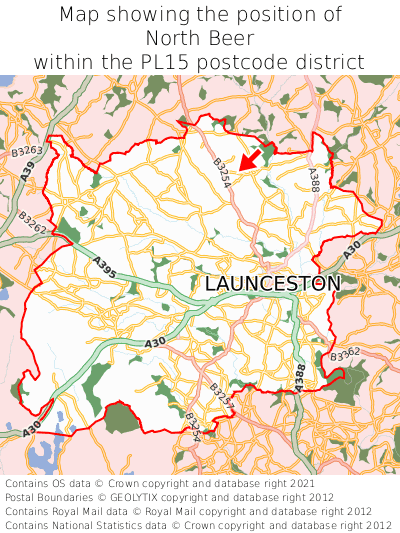 Map showing location of North Beer within PL15