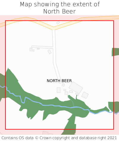 Map showing extent of North Beer as bounding box