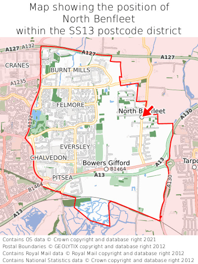 Map showing location of North Benfleet within SS13