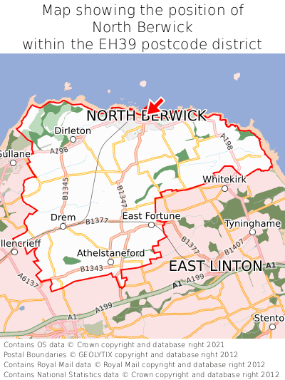 Map showing location of North Berwick within EH39