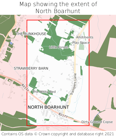 Map showing extent of North Boarhunt as bounding box