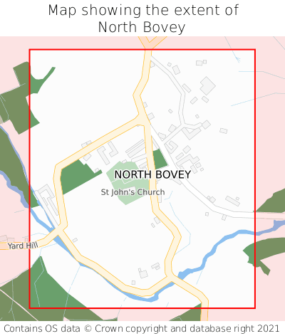 Map showing extent of North Bovey as bounding box