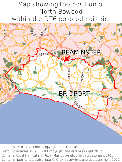 Map showing location of North Bowood within DT6