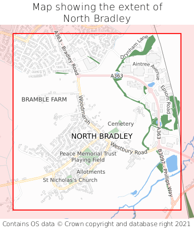 Map showing extent of North Bradley as bounding box