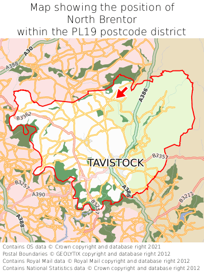 Map showing location of North Brentor within PL19