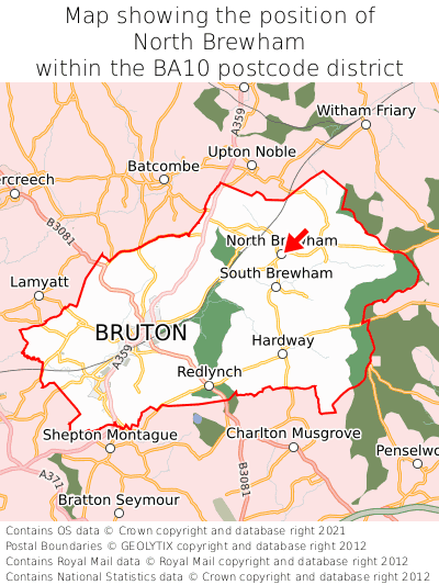 Map showing location of North Brewham within BA10