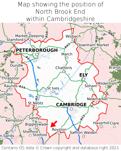 Map showing location of North Brook End within Cambridgeshire