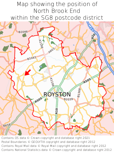 Map showing location of North Brook End within SG8