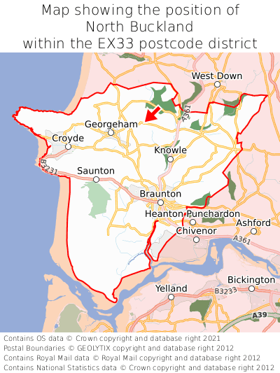 Map showing location of North Buckland within EX33