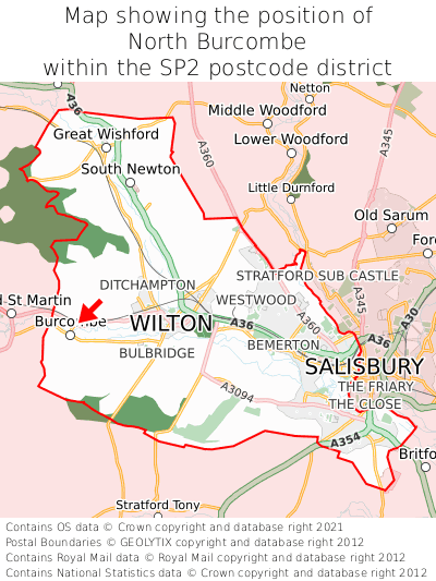 Map showing location of North Burcombe within SP2