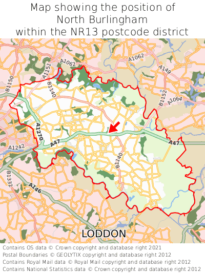 Map showing location of North Burlingham within NR13