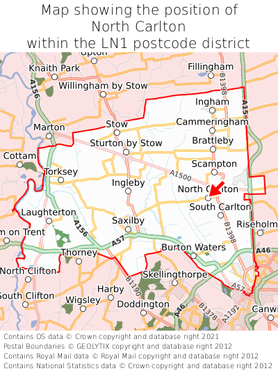 Map showing location of North Carlton within LN1