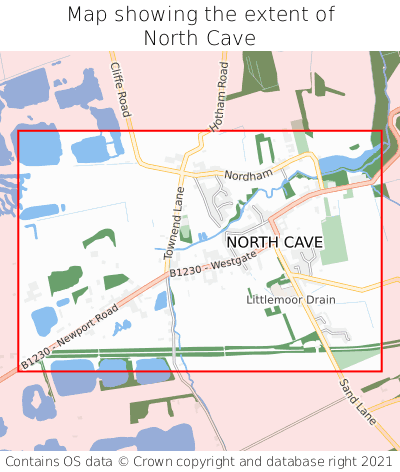 Map showing extent of North Cave as bounding box