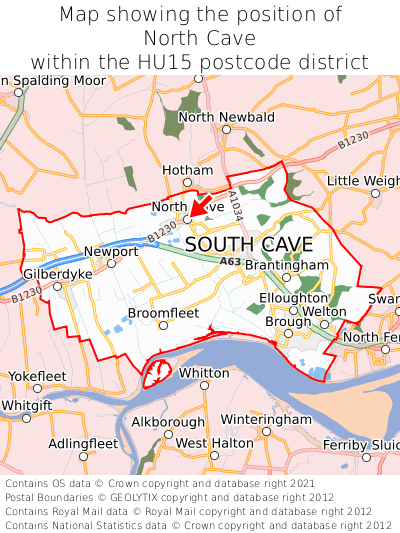 Map showing location of North Cave within HU15