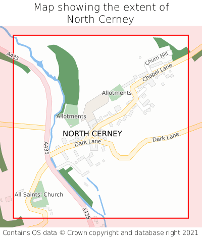 Map showing extent of North Cerney as bounding box