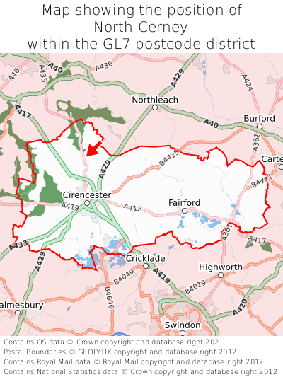 Map showing location of North Cerney within GL7