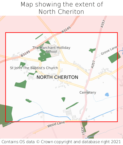 Map showing extent of North Cheriton as bounding box