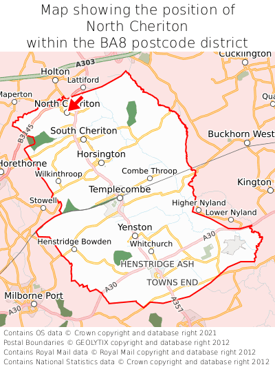 Map showing location of North Cheriton within BA8