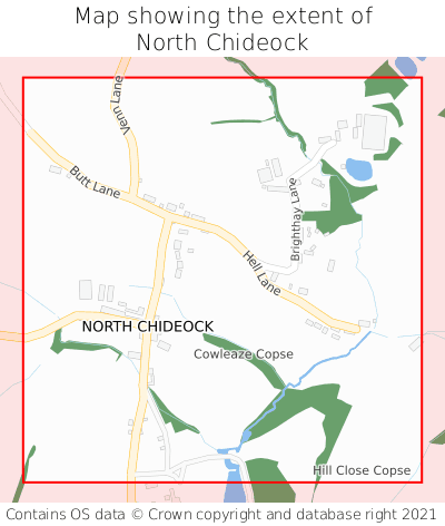 Map showing extent of North Chideock as bounding box