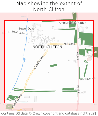 Map showing extent of North Clifton as bounding box