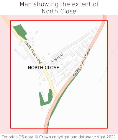 Map showing extent of North Close as bounding box