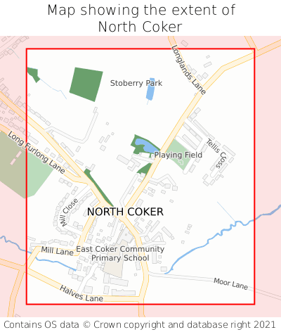 Map showing extent of North Coker as bounding box