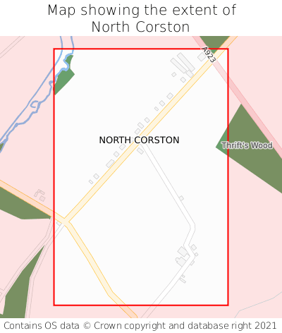 Map showing extent of North Corston as bounding box