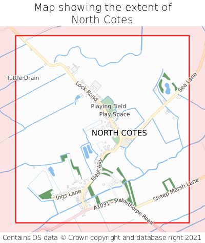 Map showing extent of North Cotes as bounding box