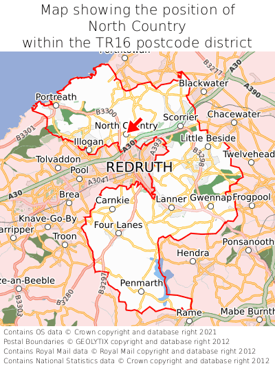 Map showing location of North Country within TR16