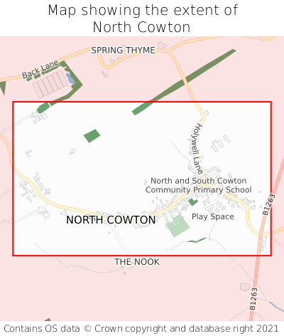 Map showing extent of North Cowton as bounding box